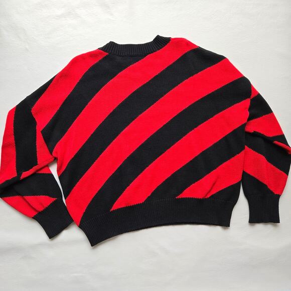 Clare V Drop Shoulder Poppy Red Black Stripe Sweater Cotton Cashmere Womens XL - Picture 9 of 13